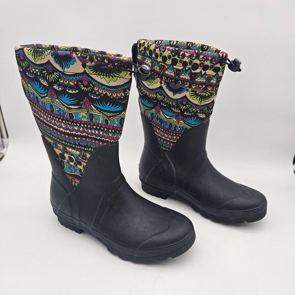 Sakroots Snow Rain Rubber Boots Insulated Drawstring Tops Womens Sz 9 NEW - Picture 3 of 8